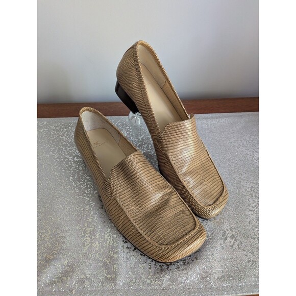 Anne Klein Shoes Womens 7.5 Tan Leather Snake Skin Python Loafers Light Academia - Picture 1 of 9